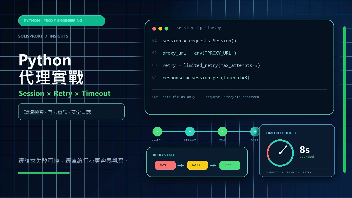 【Python 實戰】使用 Requests 接入輪換住宅代理：會話、重試與逾時